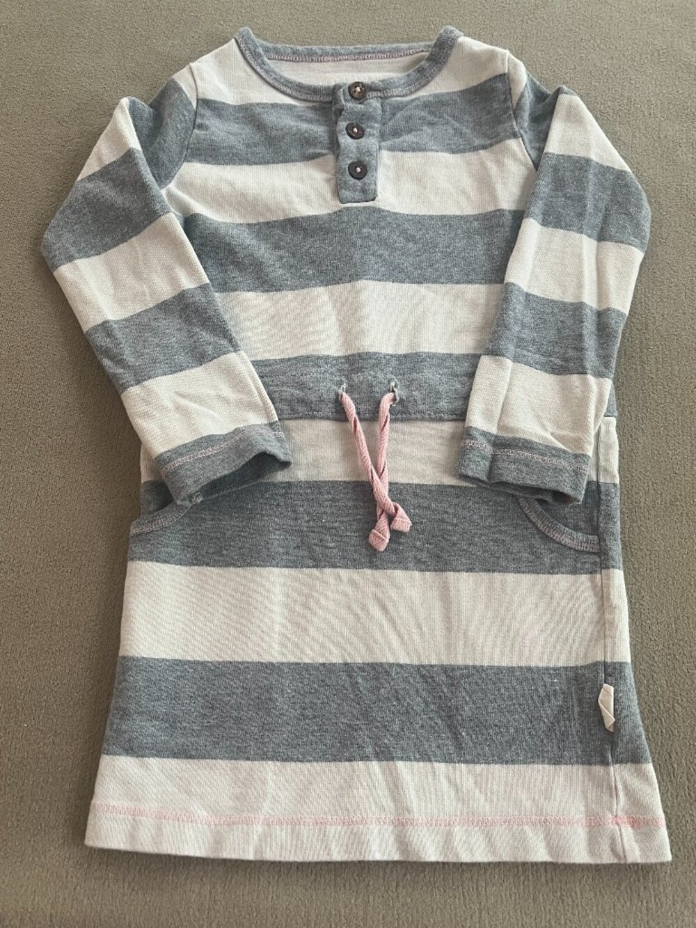 Burts Bees Kids Girls White & Gray Stripe Dress Long Sleeves Size 2T